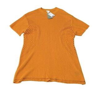 NWT H&M T-Shirt Dress HM Conscious Cotton Bright Orange Crocheted Knit XXL 25x35